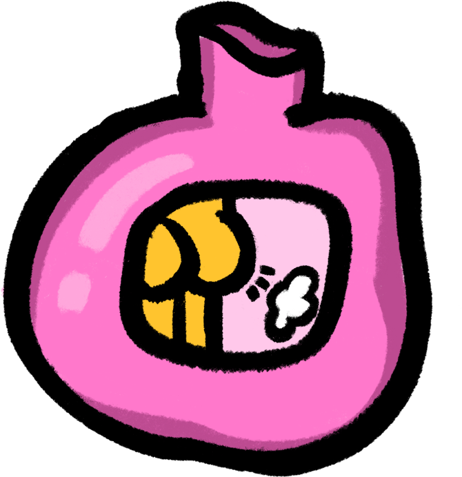 Cartoon of a pink TV with a buttocks and a cartoon depiction of a pig's backside in the screen.