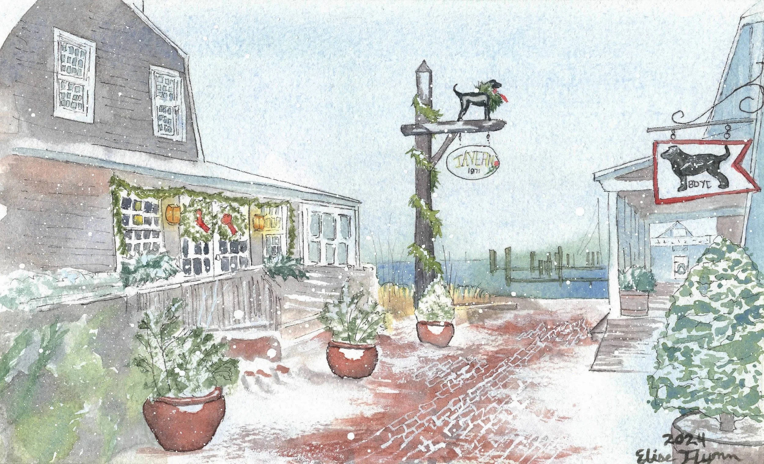 Elise Flynn, "Snowy Black Dog"