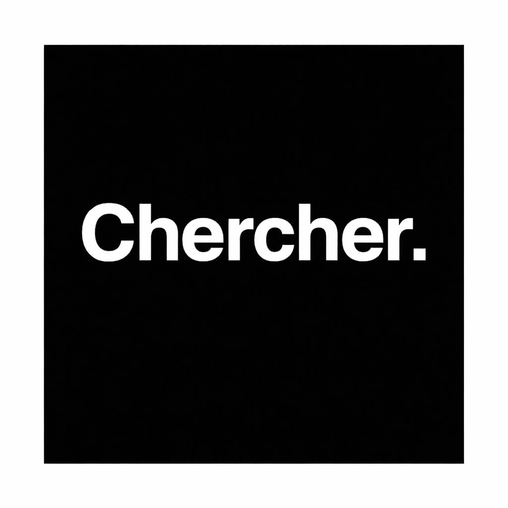 Black background with the word 'Chercher.' in white bold font.