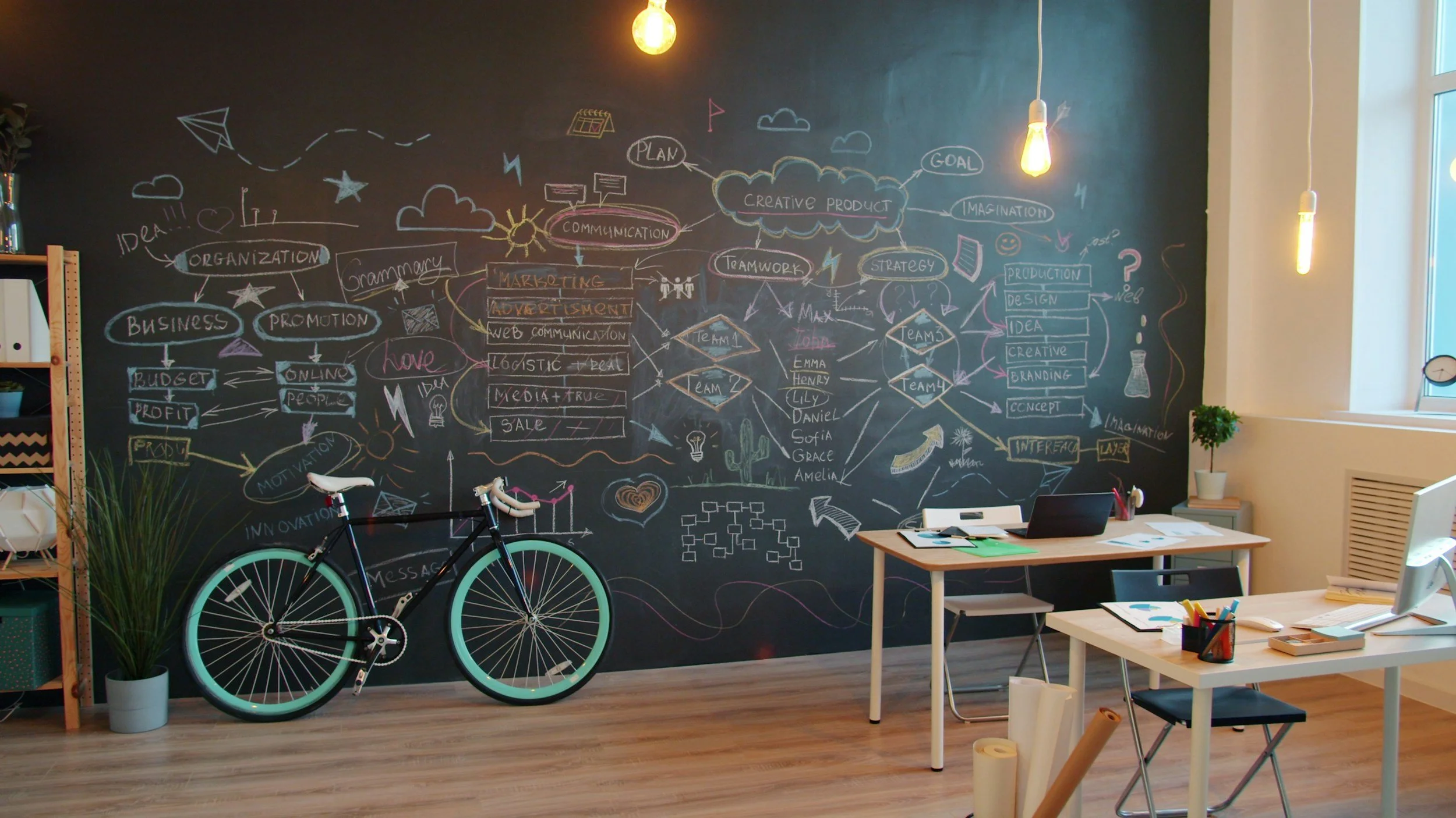 Creative small business workspace with strategy planning wall — Hitalz Co. IT consulting for growing businesses in Texas