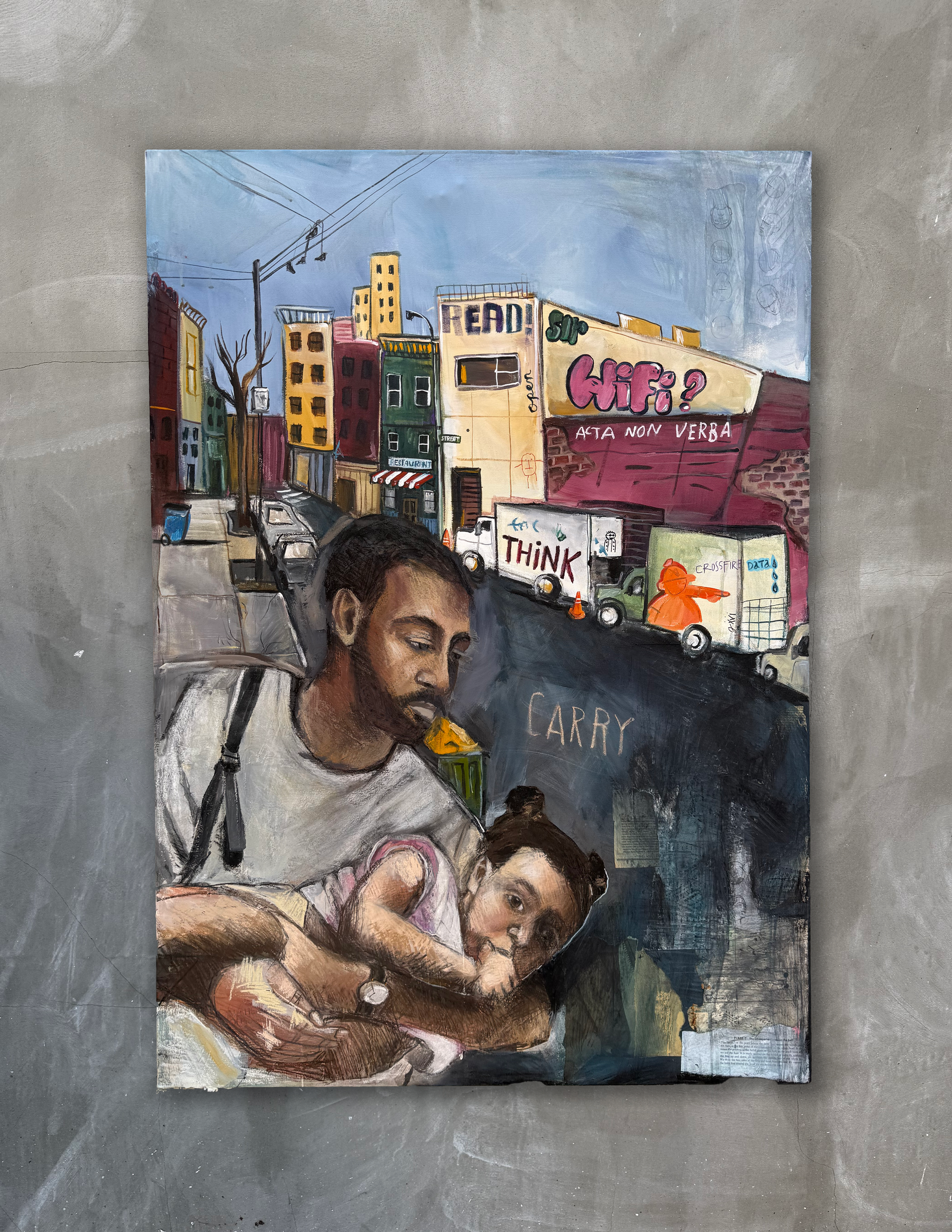 Carry, acrylic and pastel, 36” x 48” 