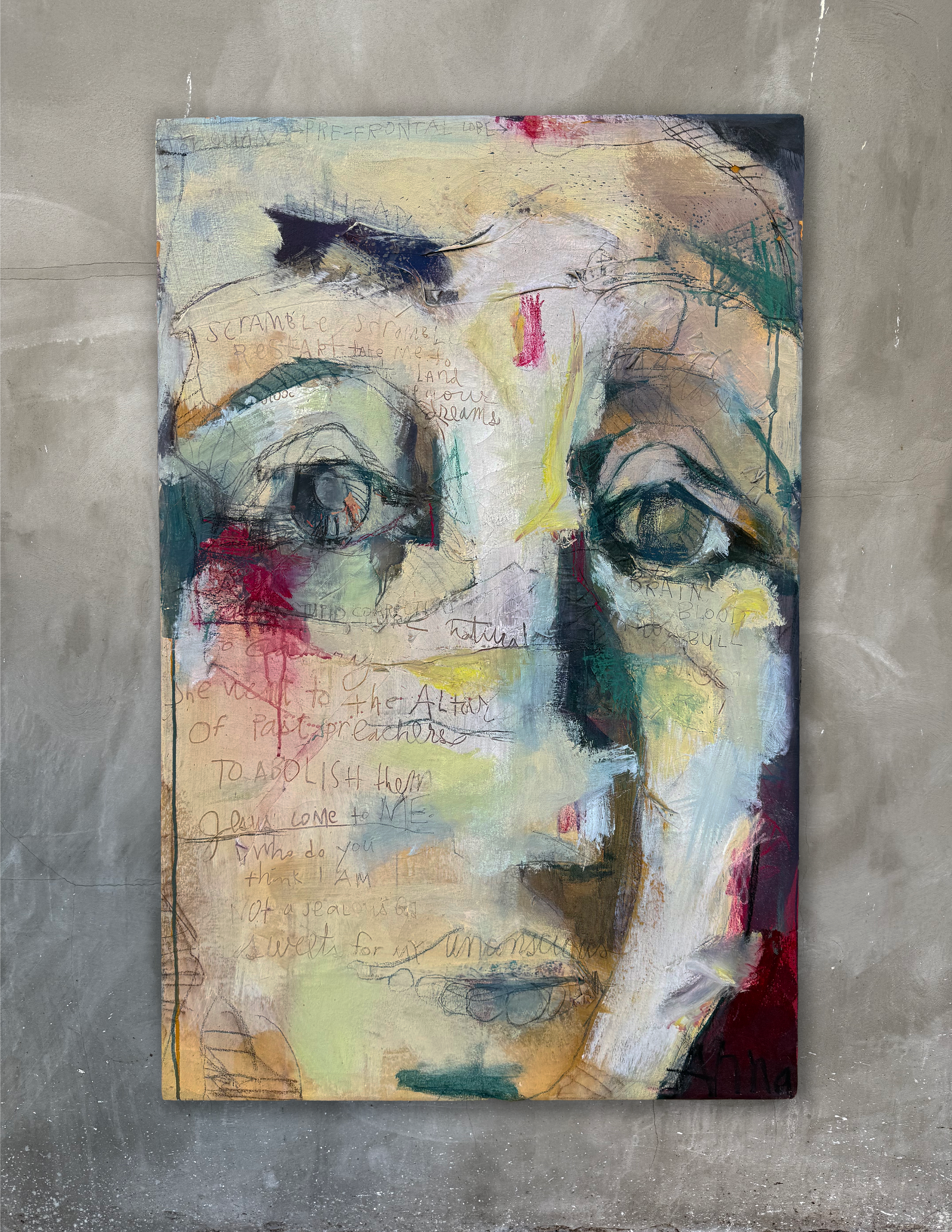 Face, acrylic and pastel, 30.5” x 48” 