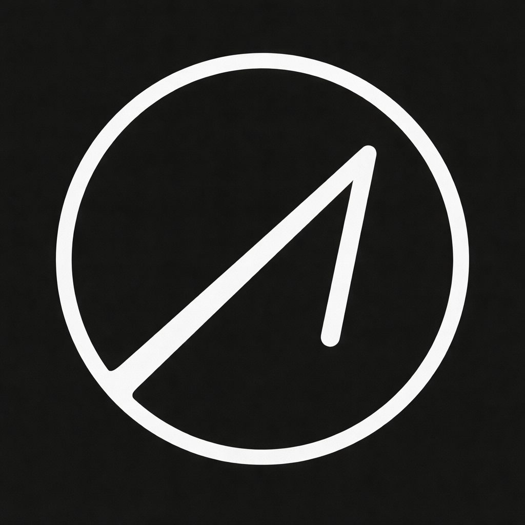 A minimalistic white speedometer icon with a needle pointing slightly past the 10 o'clock position on a black background.