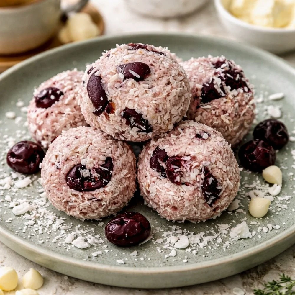 White Chocolate, Cherry and Coconut Bliss Balls