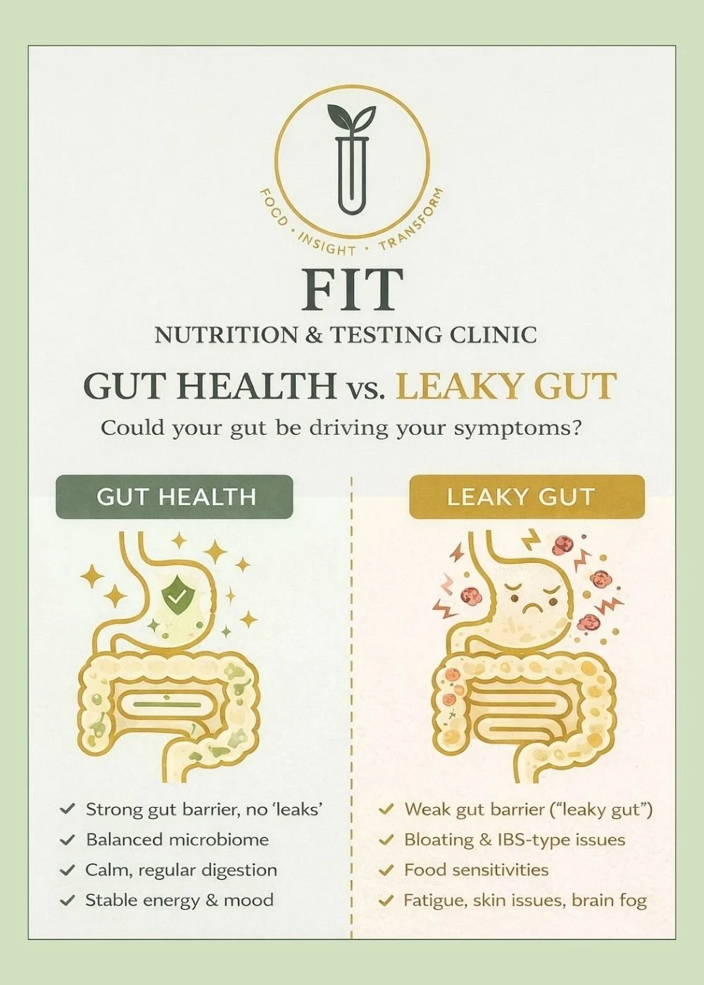 Gut health versus leaky gut infographic