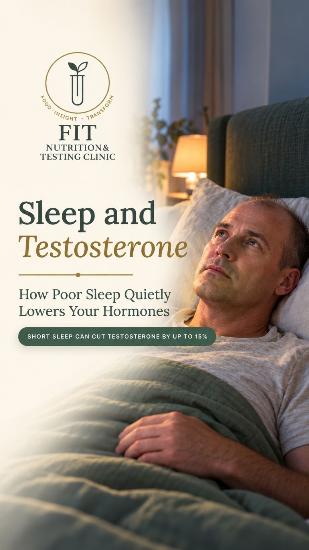 man in bed staring at the ceiling signifying inability to sleep for Sleep and Testosterone blog