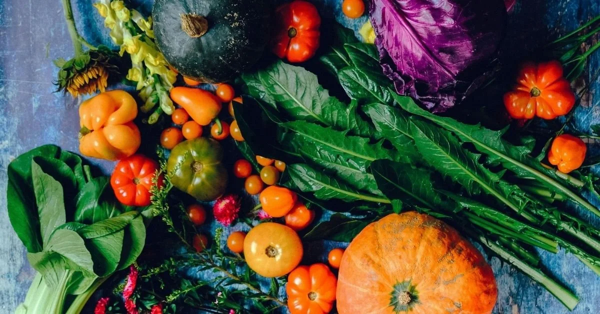 colourful vegetables displayed as a flatlay