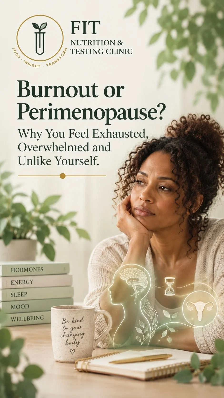 woman resting head on hand and surrounded by self-help books