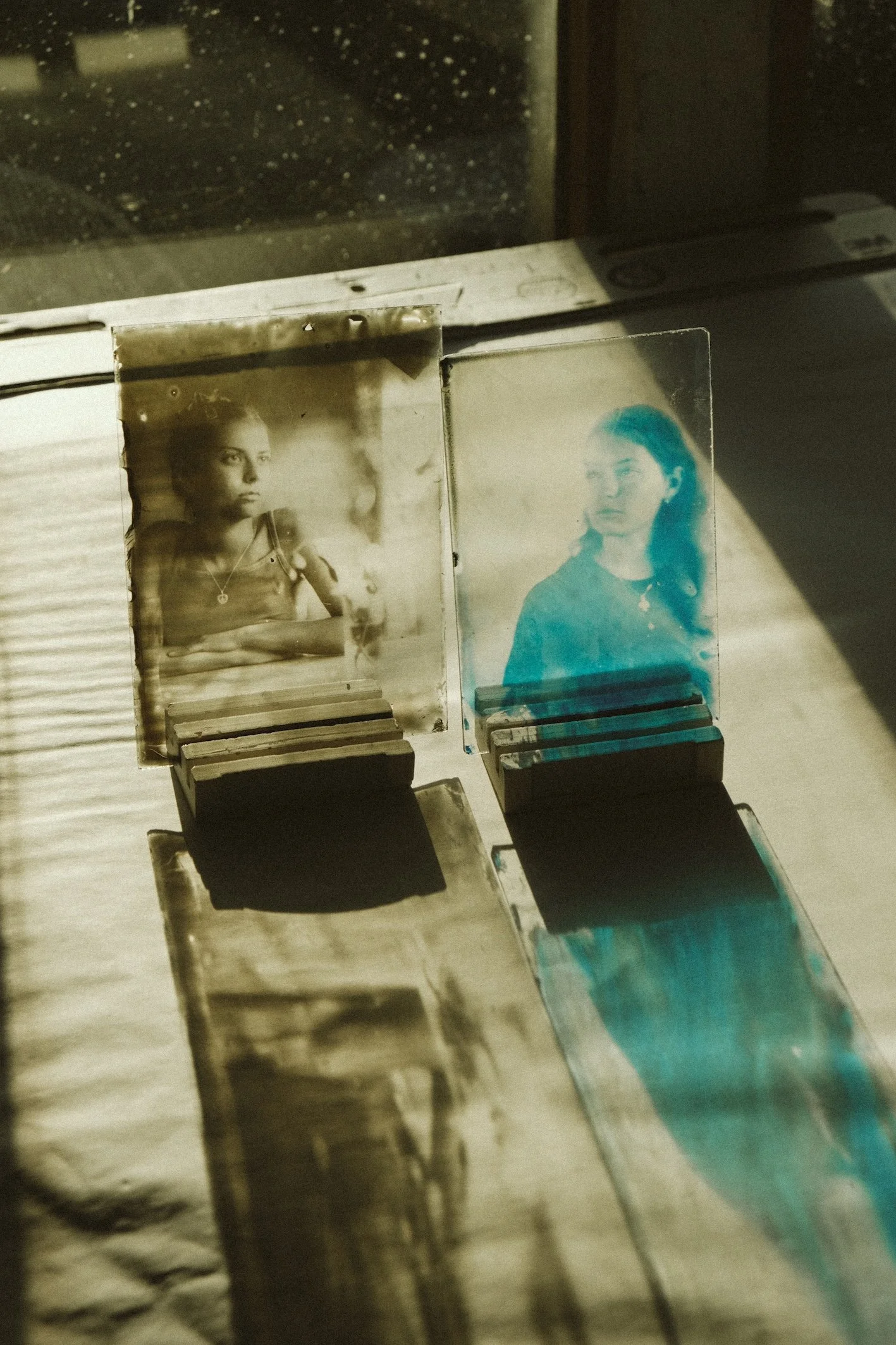 silver gelatin and cyanotype portraits on glass
