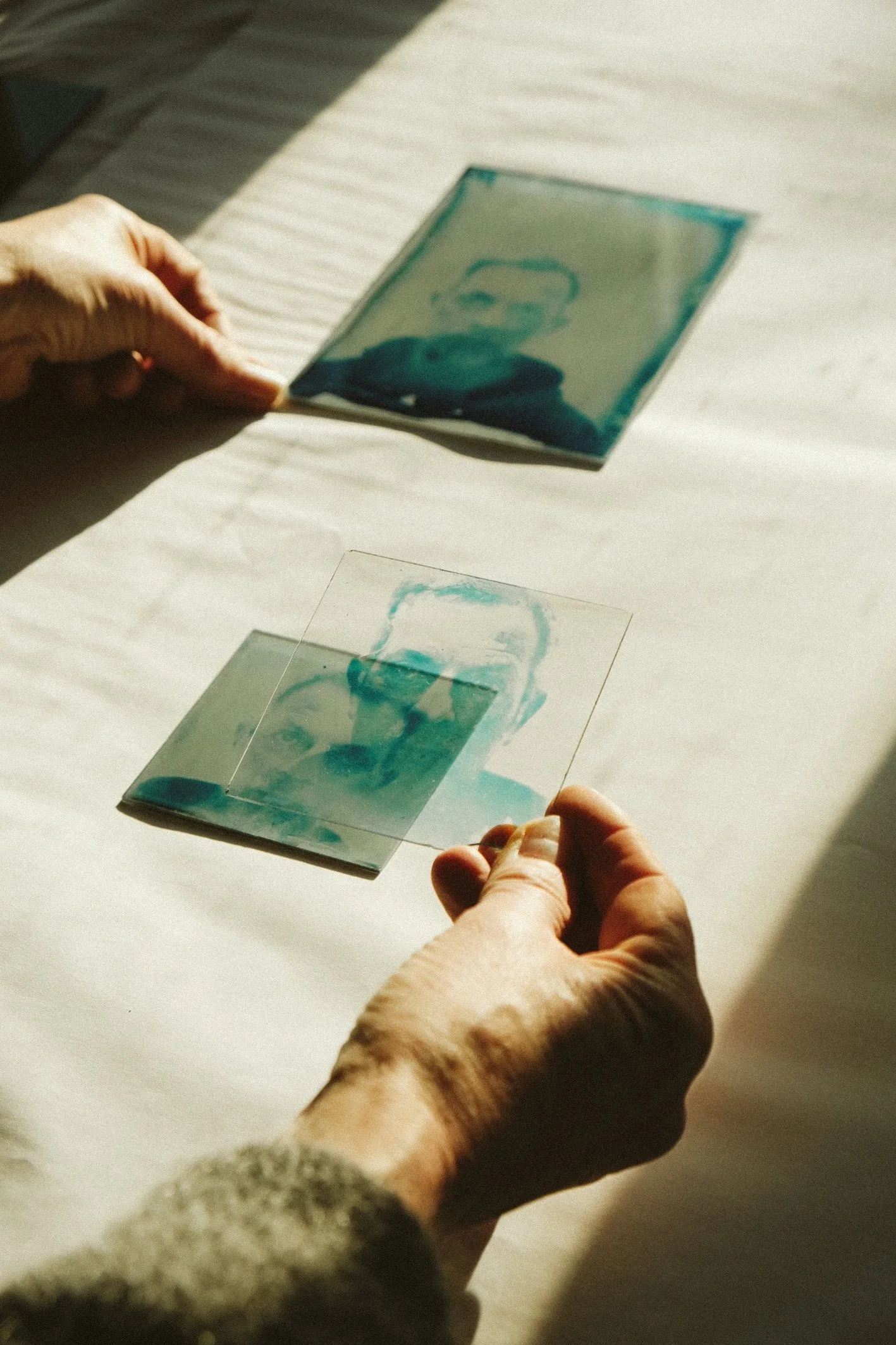 cyanotype on glass small portraits