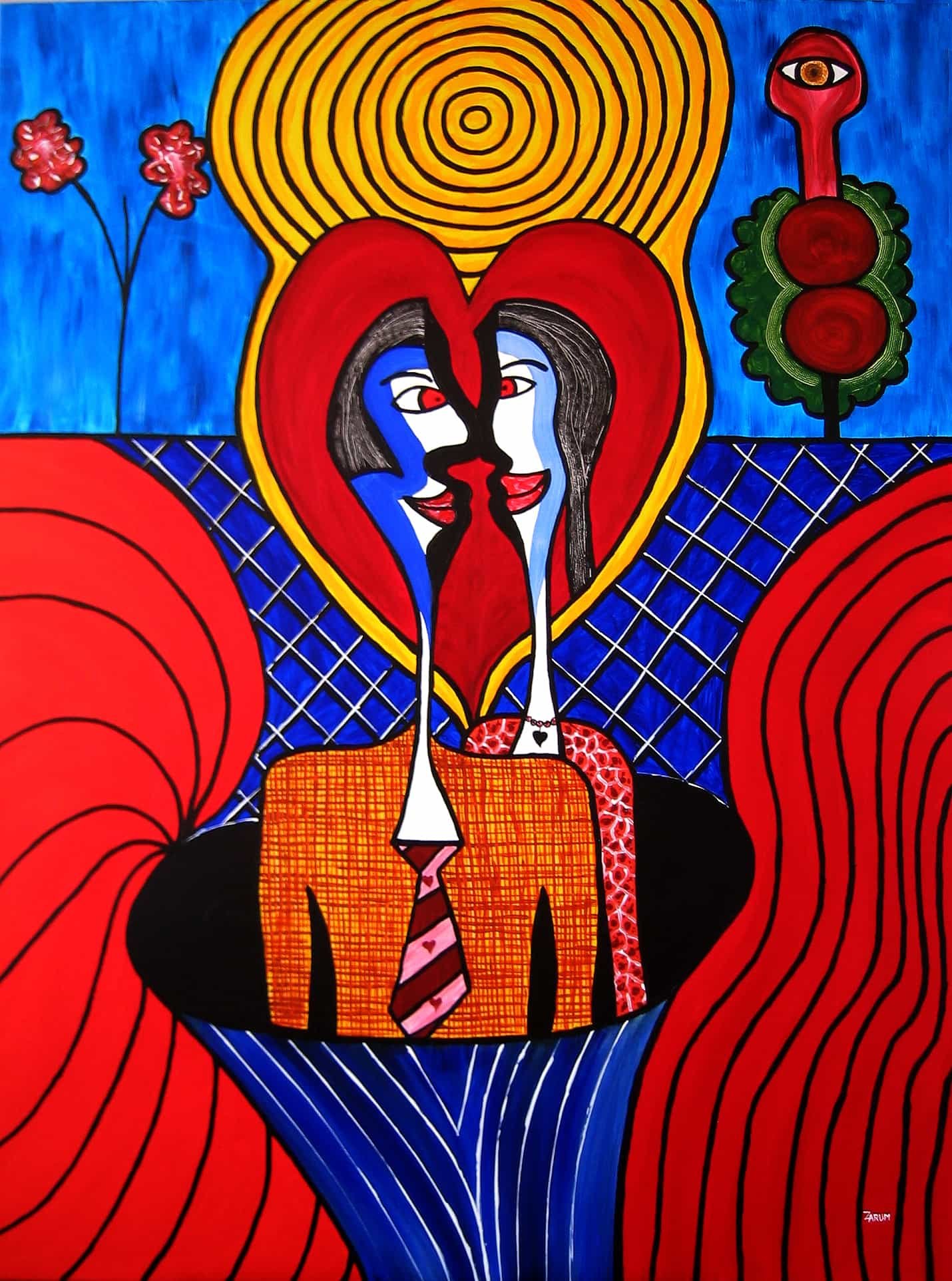 Title: Falling In Love      Medium: Acrylic on Canvas      Size: 130cm X 97cm

Falling in Love:   When eyes lock into each other and funny things start to happen inside your body, you're falling in love.  The painting is influenced by 2 Paul McCartne