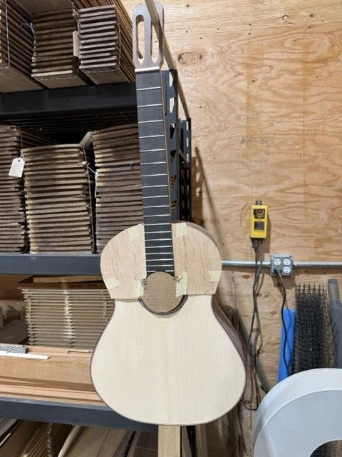 The guitar shown with the frets in the fret board