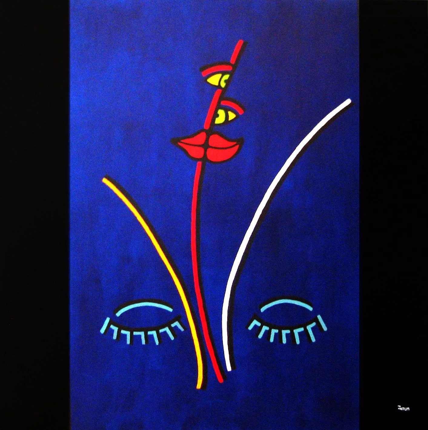 Title: Blue Flower    Medium: Acrylic on Canvas      Size: 100cm X 100cm

Blue Flower: What started as nothing more than a simple sketch was transformed into a meter and a half square painting which expresses love, tenderness, and serenity.