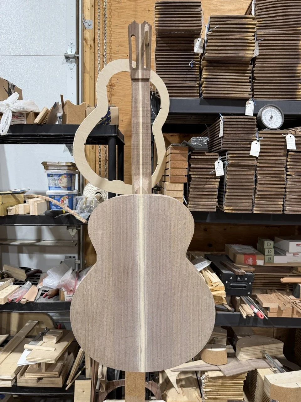 The back of the acoustic guitar after removal from the mold.
