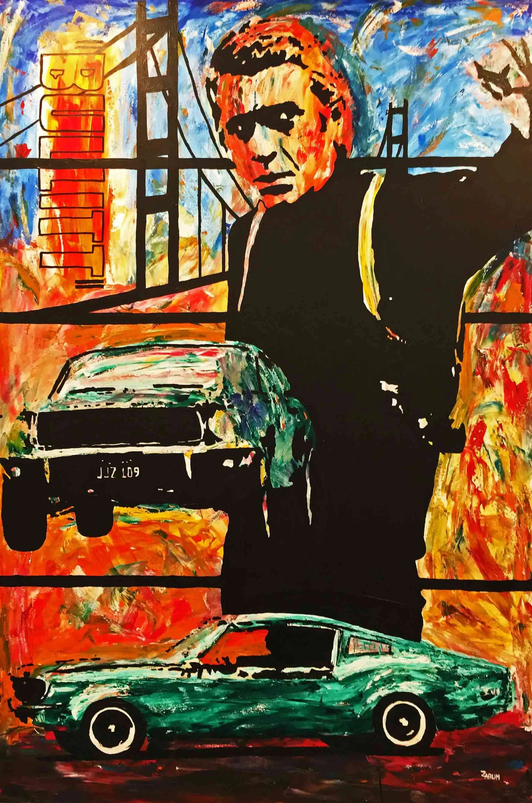 Title: McQueen BULLITT
Medium: Acrylic on Canvas
Size:122 cm X 183cm  (4 x 6 Feet)