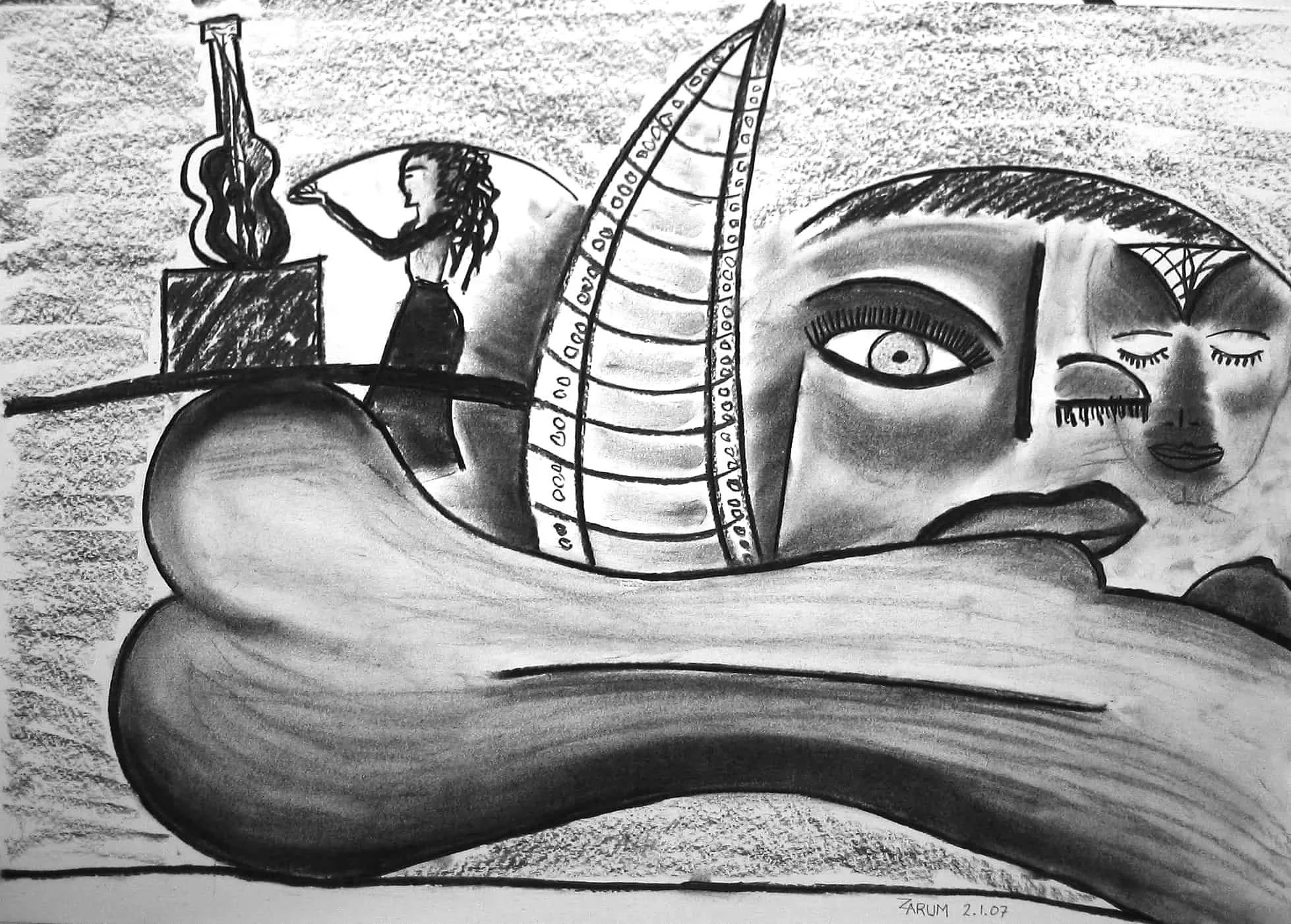 Title: Spanish Dream   Medium: Charcoal on Paper    Size: 60cm X 40cm