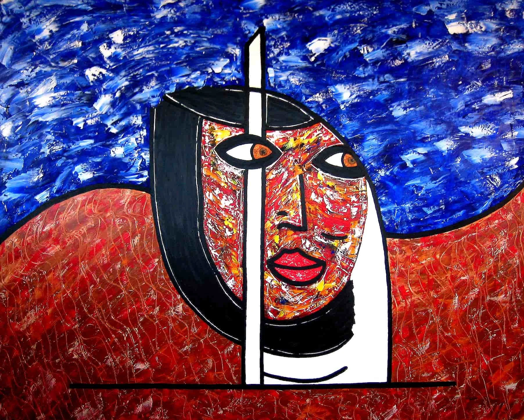 Title: Dubai Beauty   Medium: Acrylic on Canvas      Size: 162cm X 130cm

Dubai Beauty: On several visits to Dubai I came away with an idea that transformed itself into a work that encompasses the colors of the sea, sky, and land. It’s central focus 