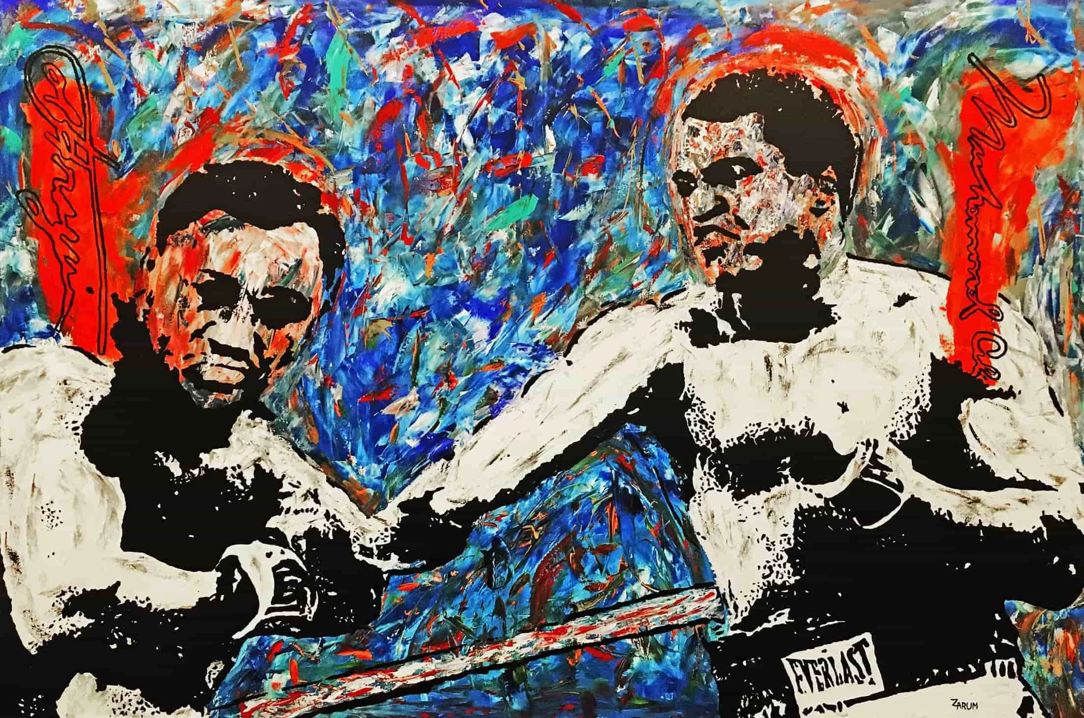 Title: Ali and Frazier
Medium: Acrylic on Canvas
Size:122 cm X 183cm (4 x 6 Feet)