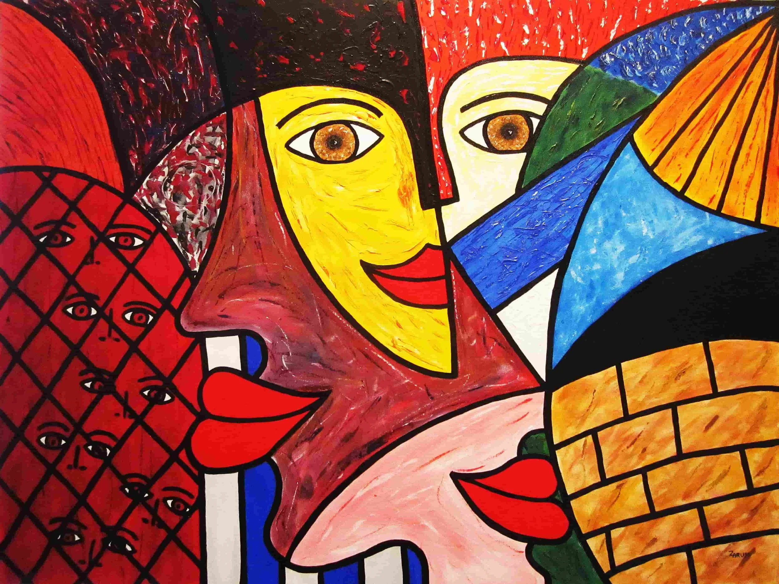 Title: Alive  Medium: Acrylic on Canvas      Size: 122cm X 91cm

Alive: The work represents the struggle of the Jewish people from the darkness of the Holocaust (on the left side of the canvas) to modern day Israel (on the right). 
 
The left shows t