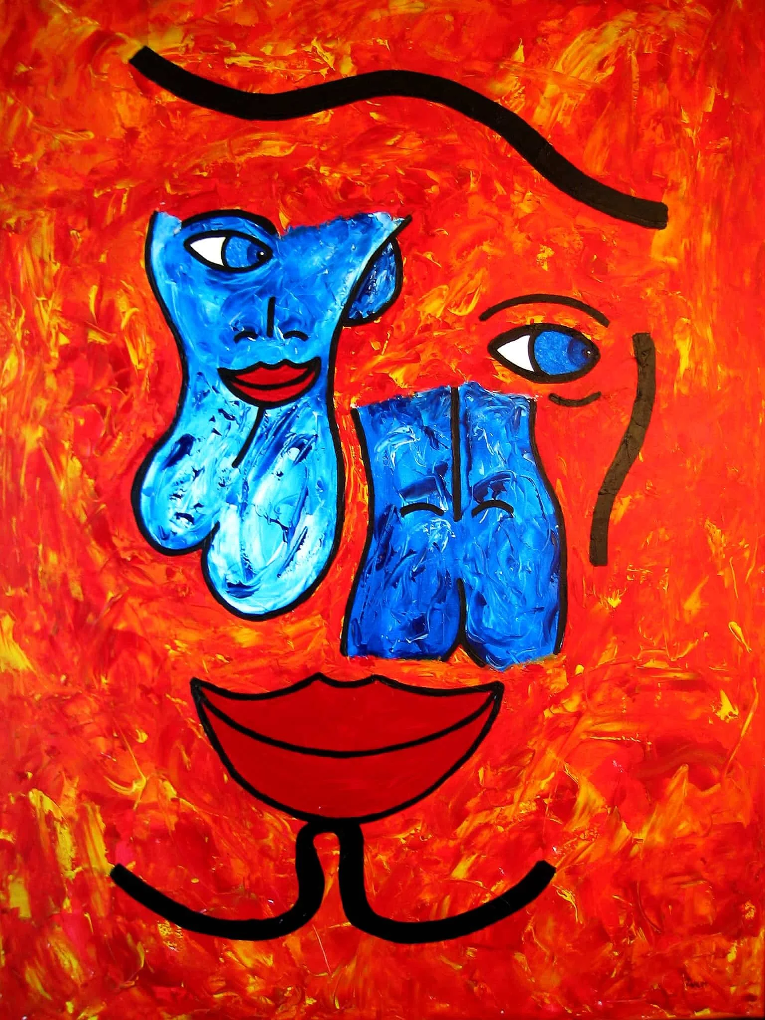 Title: Adam and Eve     Medium: Acrylic on Canvas      Size: 130cm X 97cm

Adam and Eve:   The first Man and Woman. Naked and alone in a sea of passion. Or at least it would be nice to imagine the scenario.