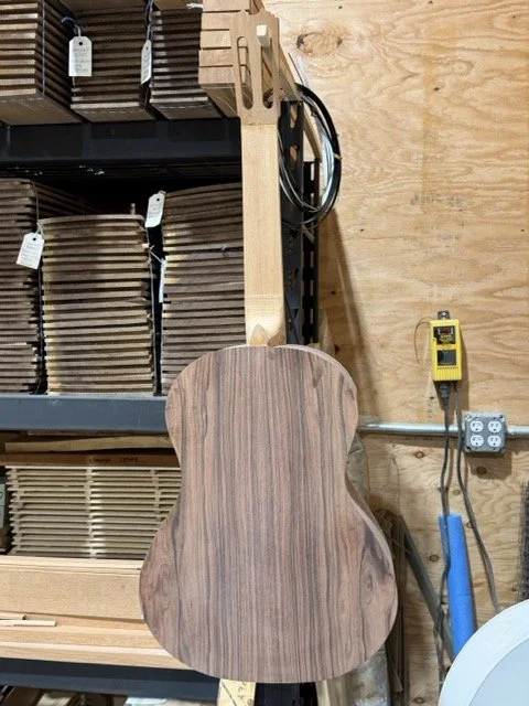 Zarum flamenco model under construction with Pau Ferro sides and back.