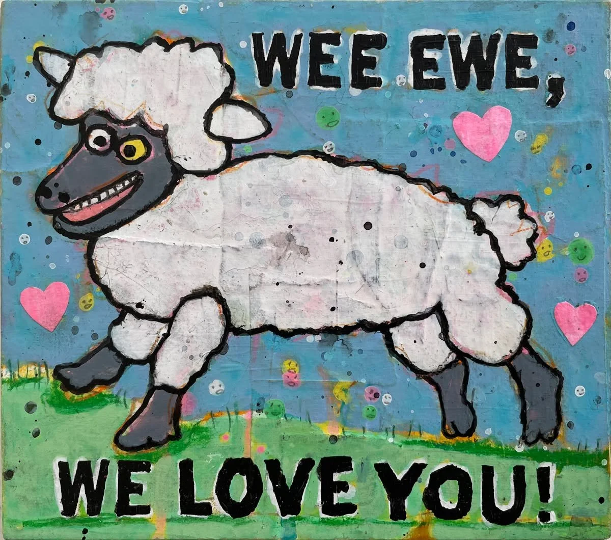 "Wee Ewe" is the second of 3 new pieces included in @studiogallerysf 's annual Tiny Show! The show features artwork from over 225 local artists in a variety of media!

"Wee Ewe" combines a pair of anagrams (wee &amp; ewe) with 2 p