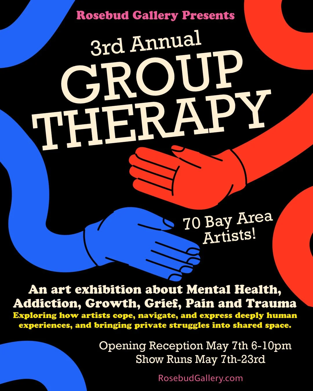 I am excited to be part of the 3rd annual "Group Therapy" exhibition at @rosebudgallerysf! The show opens TONIGHT!
Centering around mental health, addiction, growth, grief, pain, and trauma, and the ways we turn to art to cope, process, and