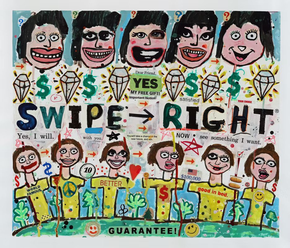 Mixed Media collage titled "Swipe Right"