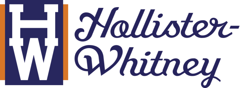 Hollister-Whitney logo with «H» and «W» initials in a blue rectangle and the company name written in cursive script.