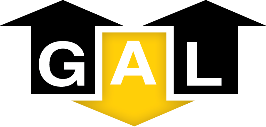 The text 'GAL' with the letter 'A' highlighted in a yellow box and a yellow arrow pointing downward.