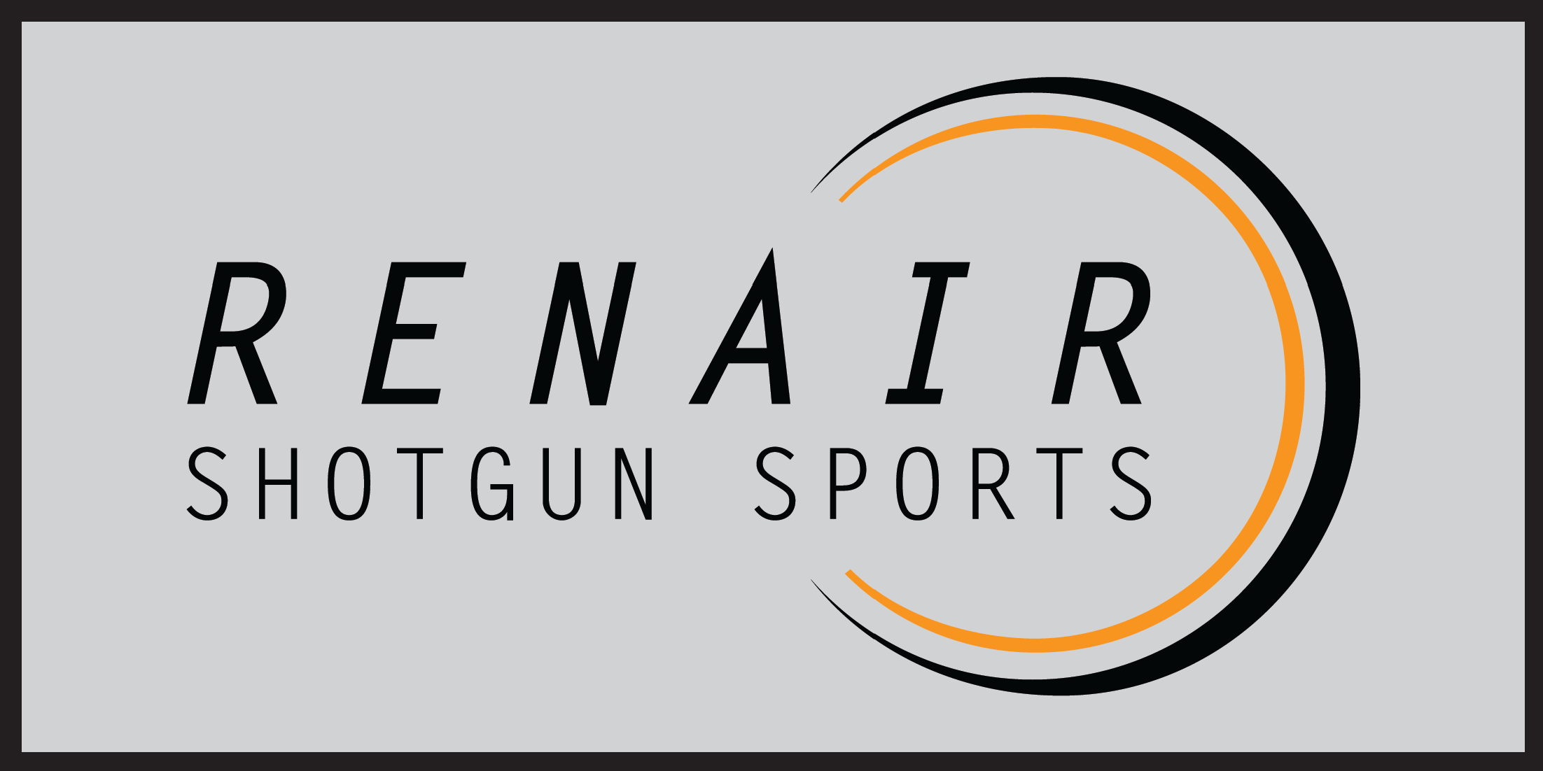 Logo for Renair Shotgun Sports, featuring the company name and a circular design element with black and orange accents on a gray background.