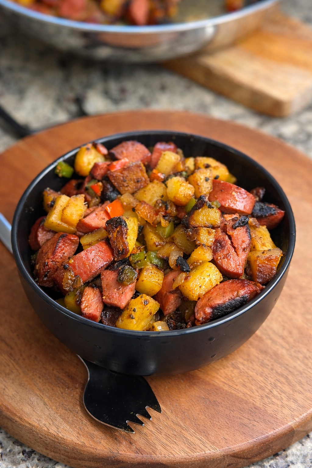 Smothered Potatoes with Smoked Turkey Sausage