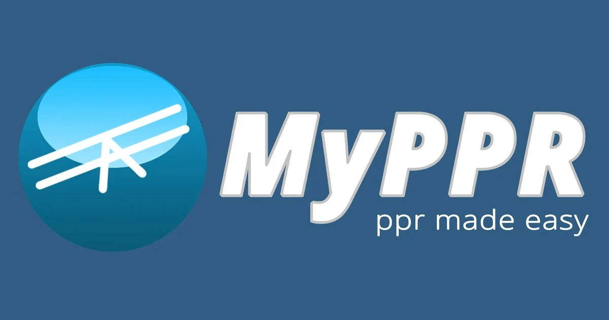 Logo for MYPRR with a blue circular icon containing an abstract white illustration resembling a bridge and the text "MYPRR" with the tagline "prr made easy".