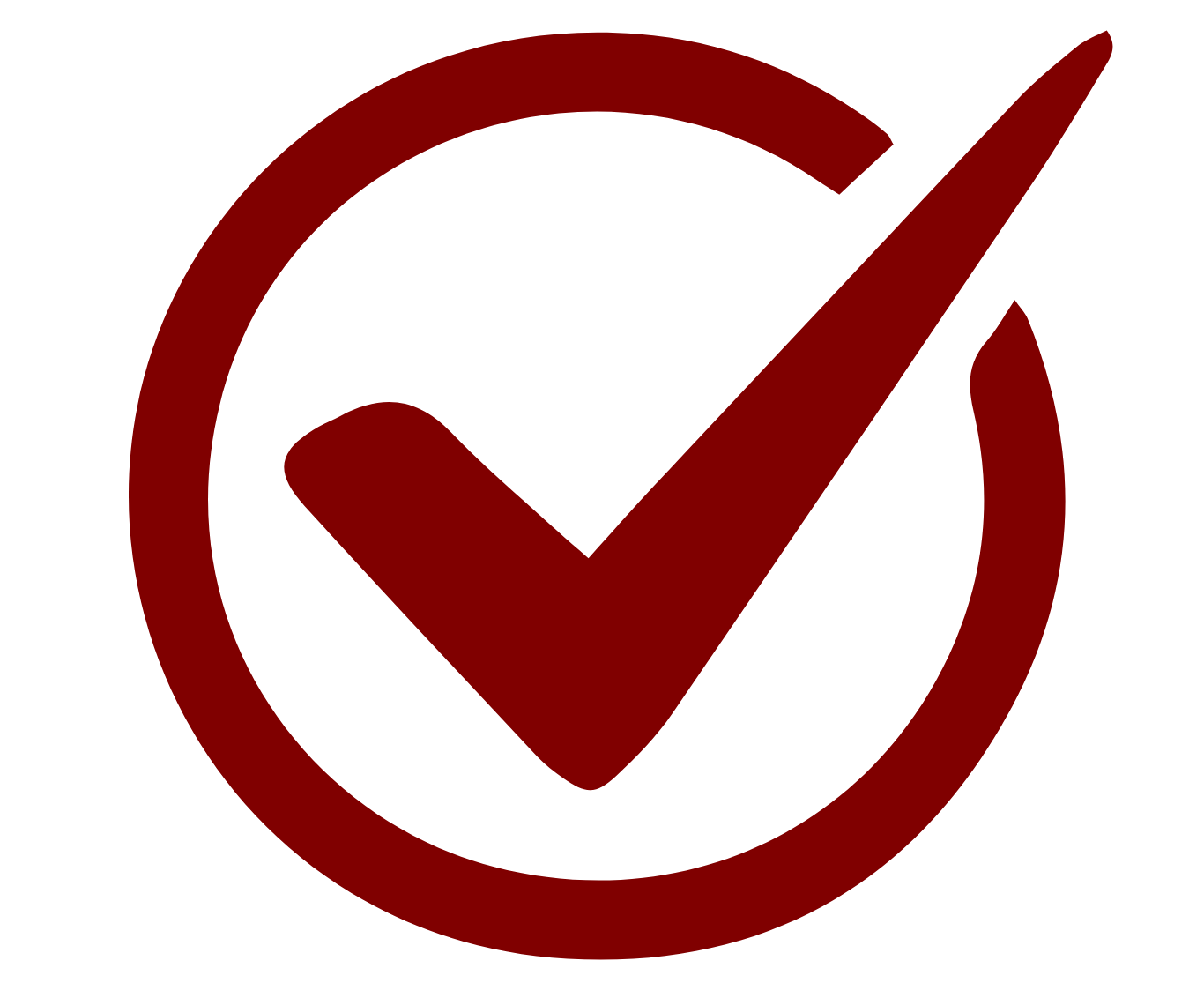 A check mark inside a circle, colored in dark red, indicating approval or correctness.