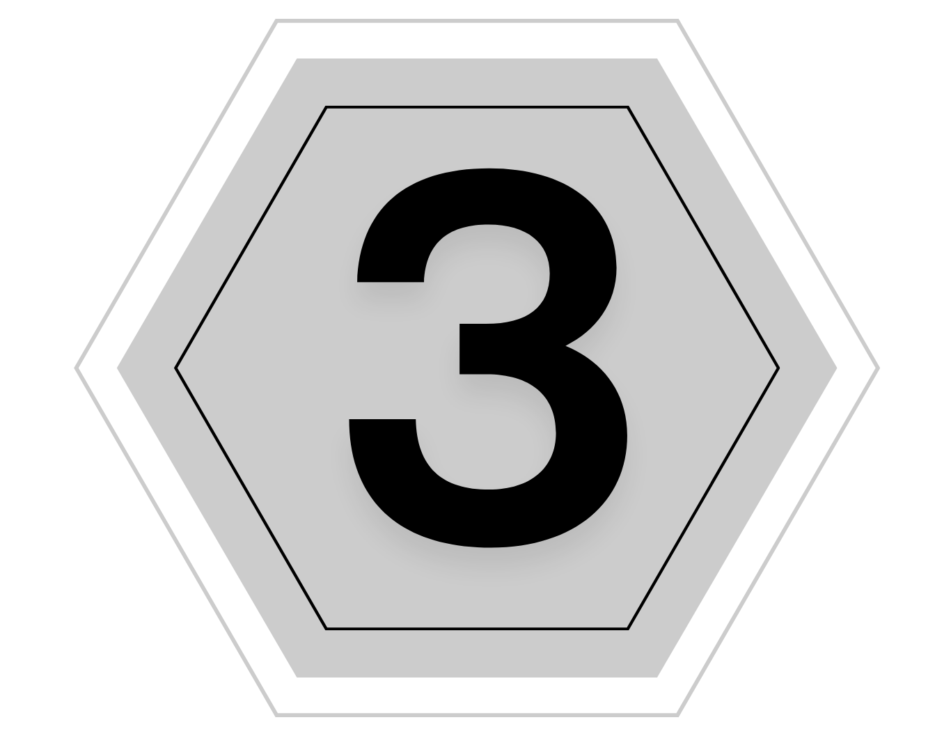 Number 3 inside a white hexagon with black outline, on a black background.