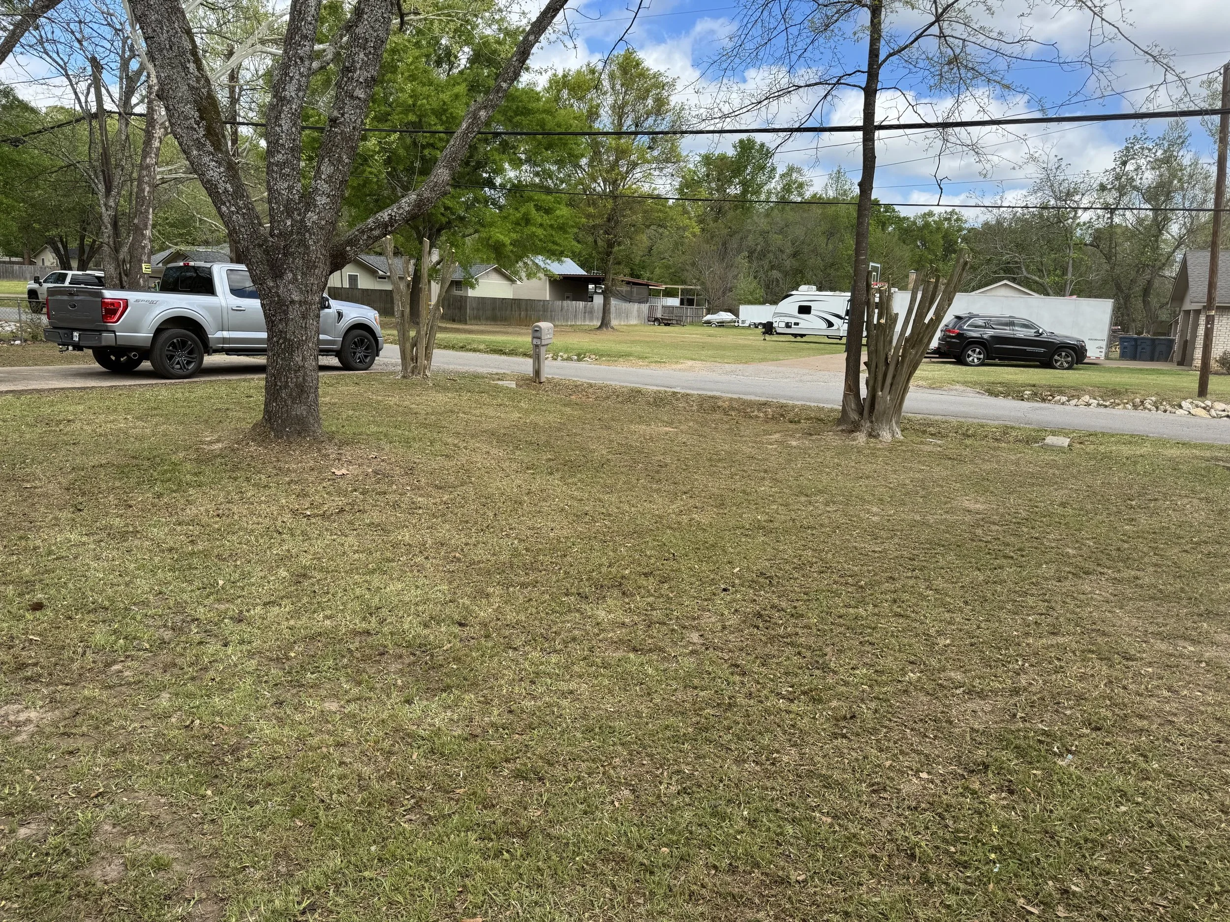 Yard maintenance and cleanup mow on residential area.
