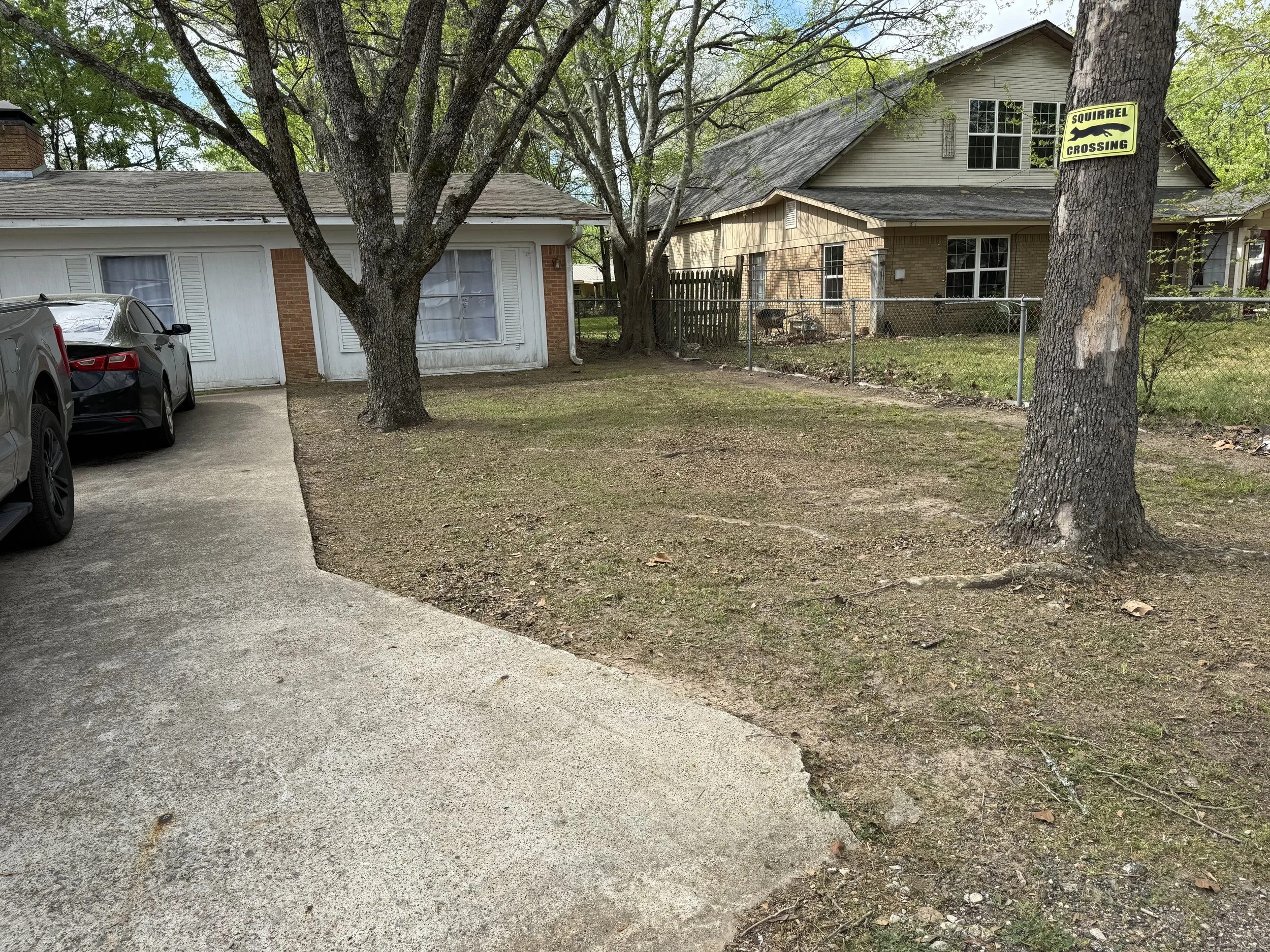 Lawn maintenance cleanup mow on residential area.