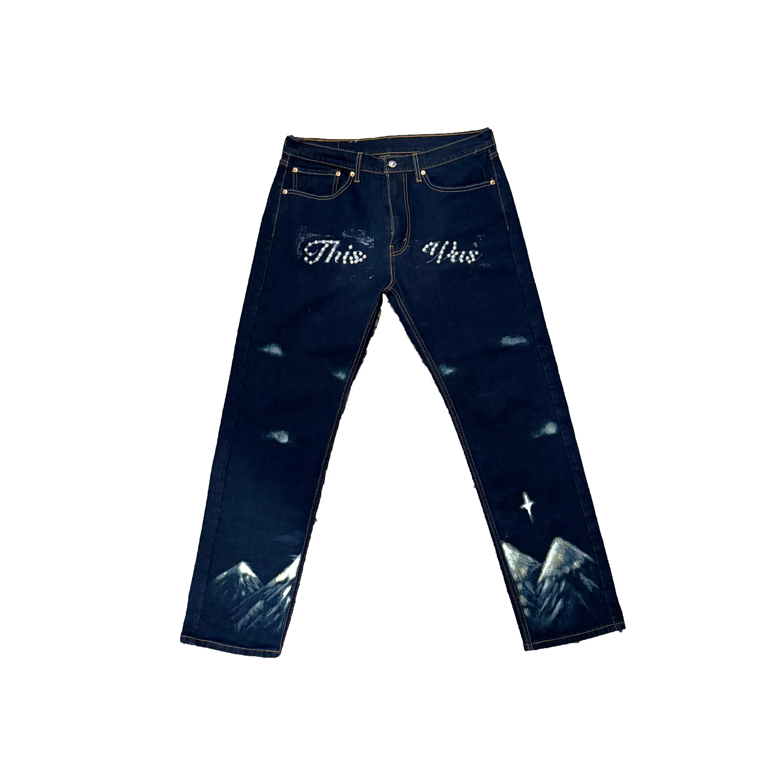 "Mountain & Pearls" Upcycled Levi's Jeans  (34 x 32)
