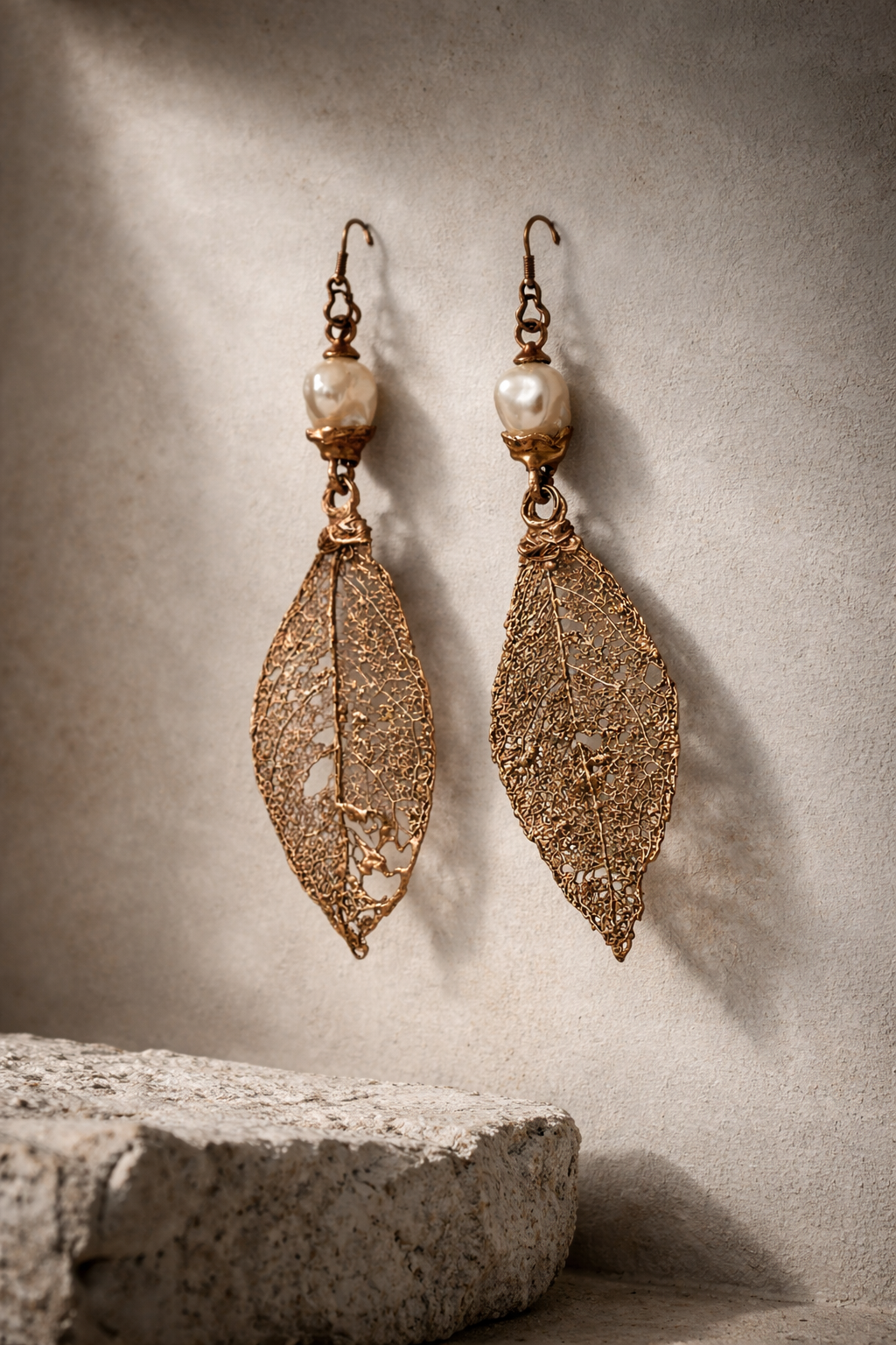 Orecchini Limone Forma n. 1 in rame artigianale con foglie di limone