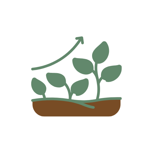 Illustration of a plant growing with an upward arrow indicating growth or progress.