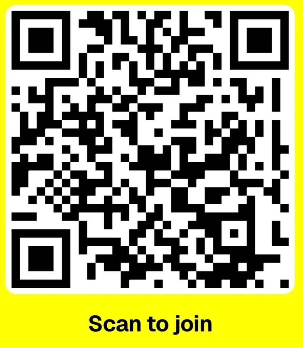 QR code with yellow background and black text that says 'Scan to join'.