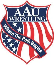 AAU Wrestling logo with American flag design and slogan 'Where The Path Begins'.