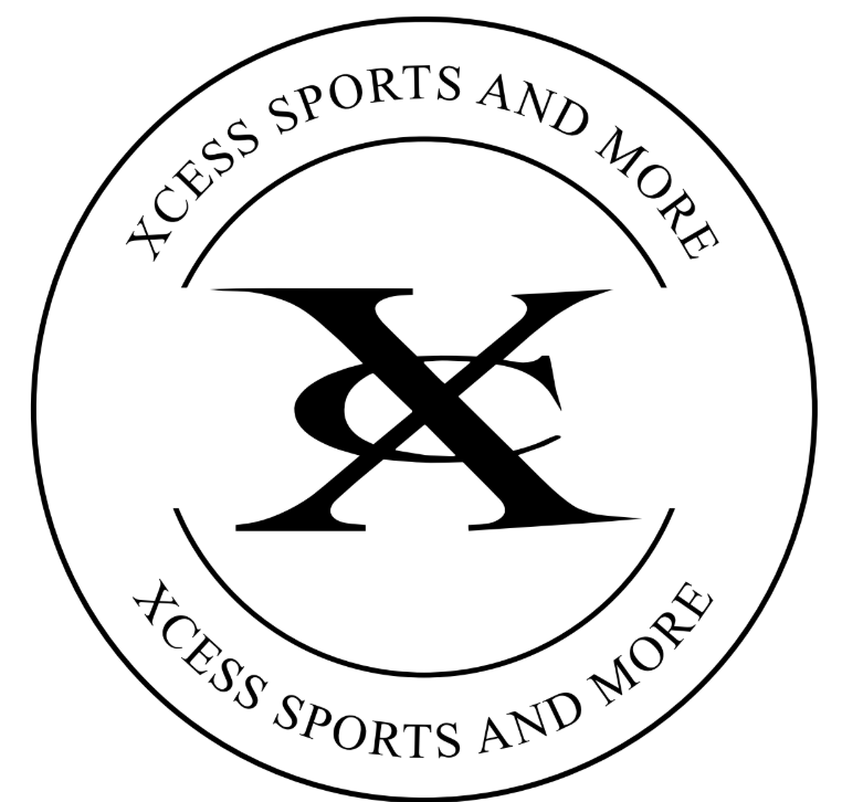 Circular logo with text "Xcess Sports and More" repeated twice around the perimeter, and a stylized letter "X" and "S" intertwined in the center.