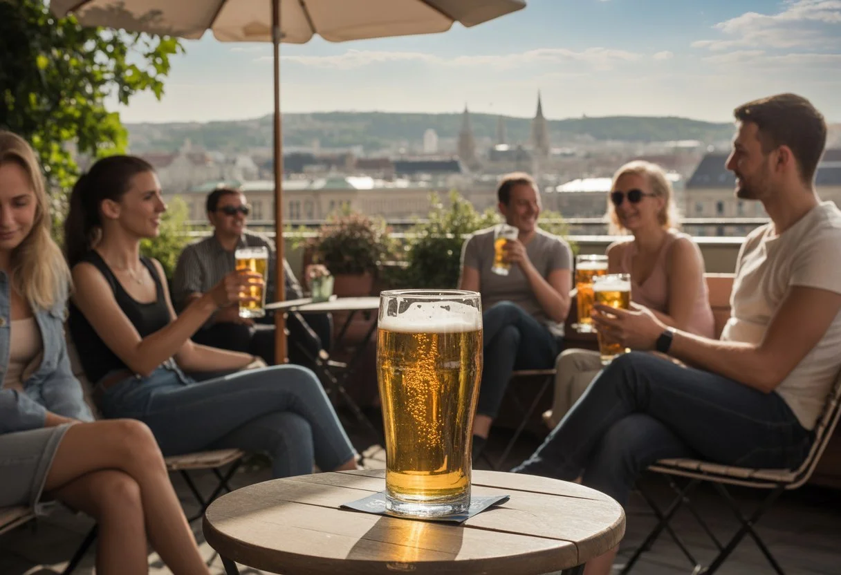 Courtyard beer gardens — cheaper and shadier than rooftop bars.