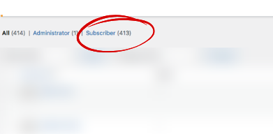 A section of a digital interface showing the word 'subscriber' with a number 413 next to it, and other blurred menu options.