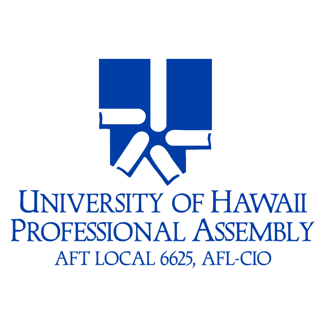 Logo of the University of Hawaii Professional Assembly featuring a blue graphic of three hands clasped together above the text.