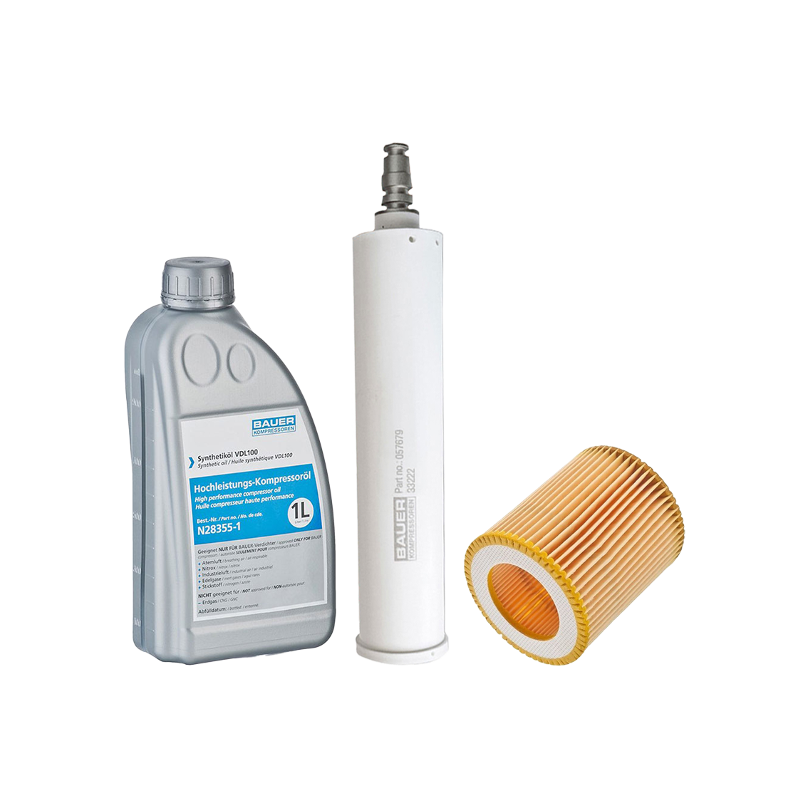 BAUER N28355-1 Synthetic Oil. BAUER N57679 Triplex Filter. BAUER N4823 Intake Filter