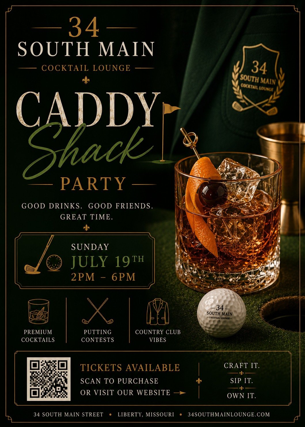⛳ Caddy Shack Party is coming to 34 South Main Cocktail Lounge!

Break out your best country club attire and join us for an afternoon of premium cocktails, putting contests, great music, and unforgettable vibes.

📅 Sunday, July 19
⏰ 2:00 PM &ndash; 
