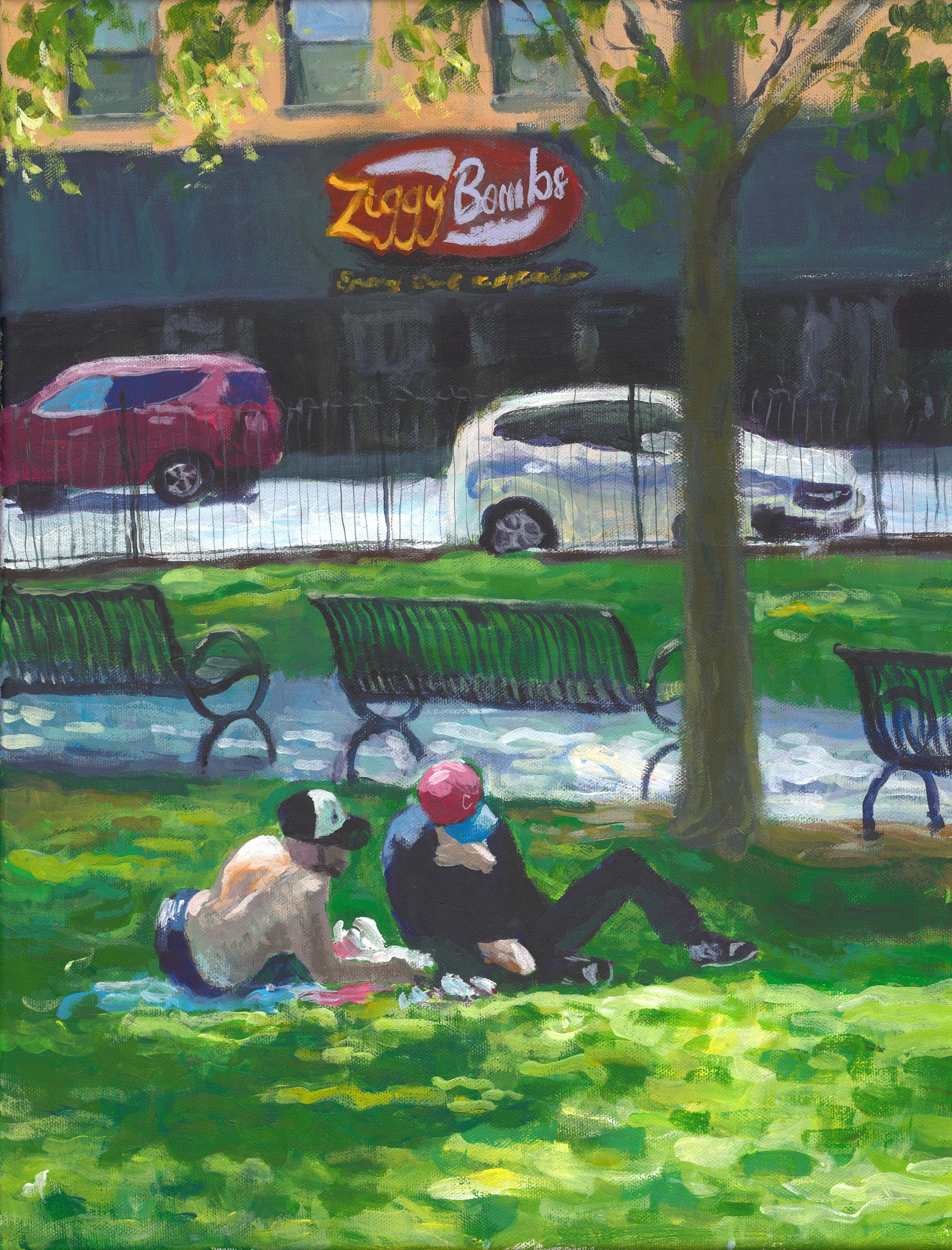 "Afternoon on Worcester Common," Acrylic on canvas, 18"x24", 2026