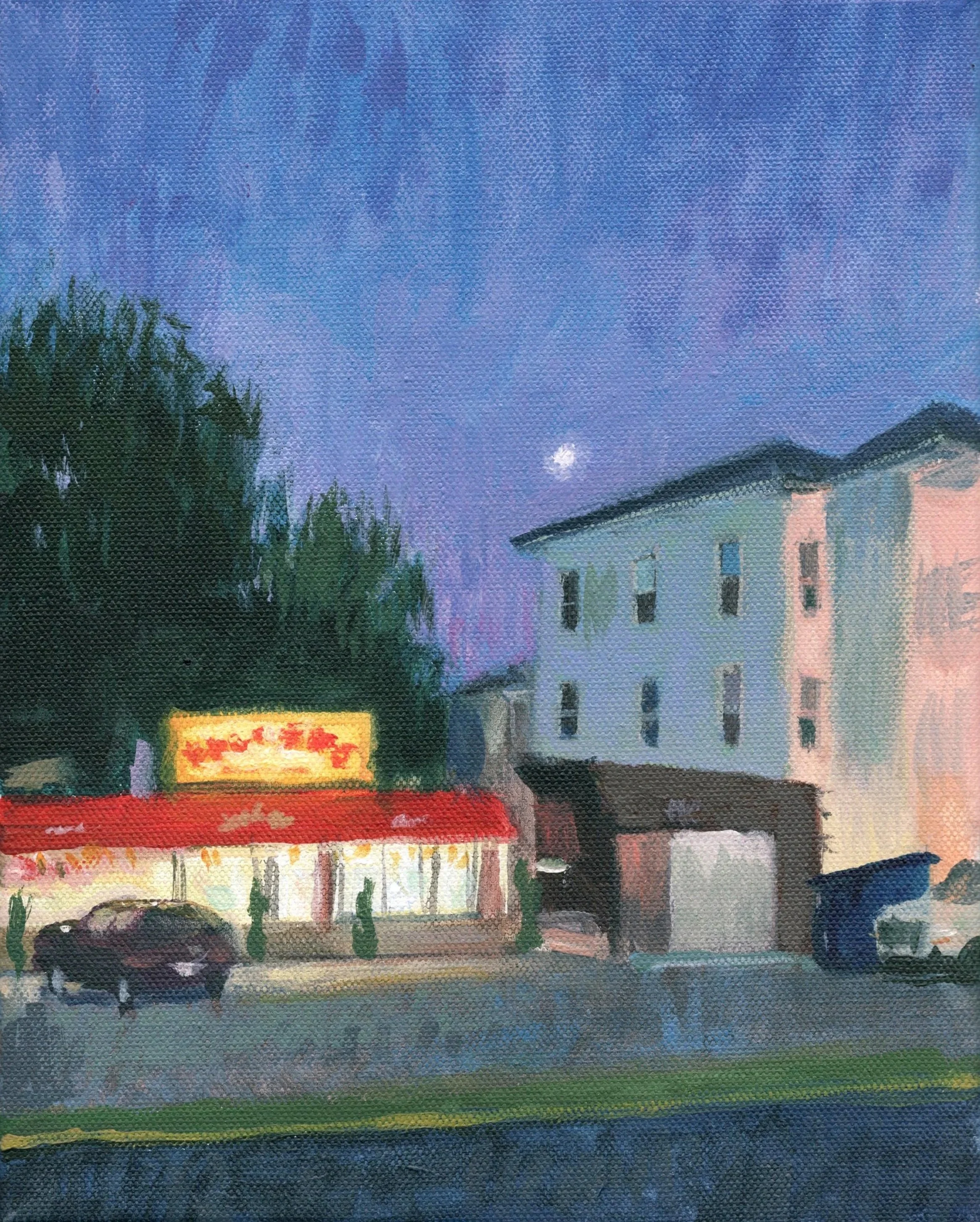 "Boomers Summer Night," Acrylic on canvas, 8"x10", 2024 (sold)